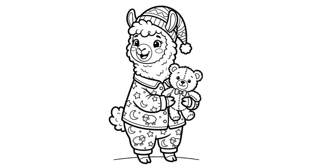 Lhama de pijama para colorir