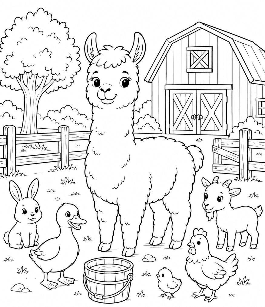 Lhama na fazenda para colorir