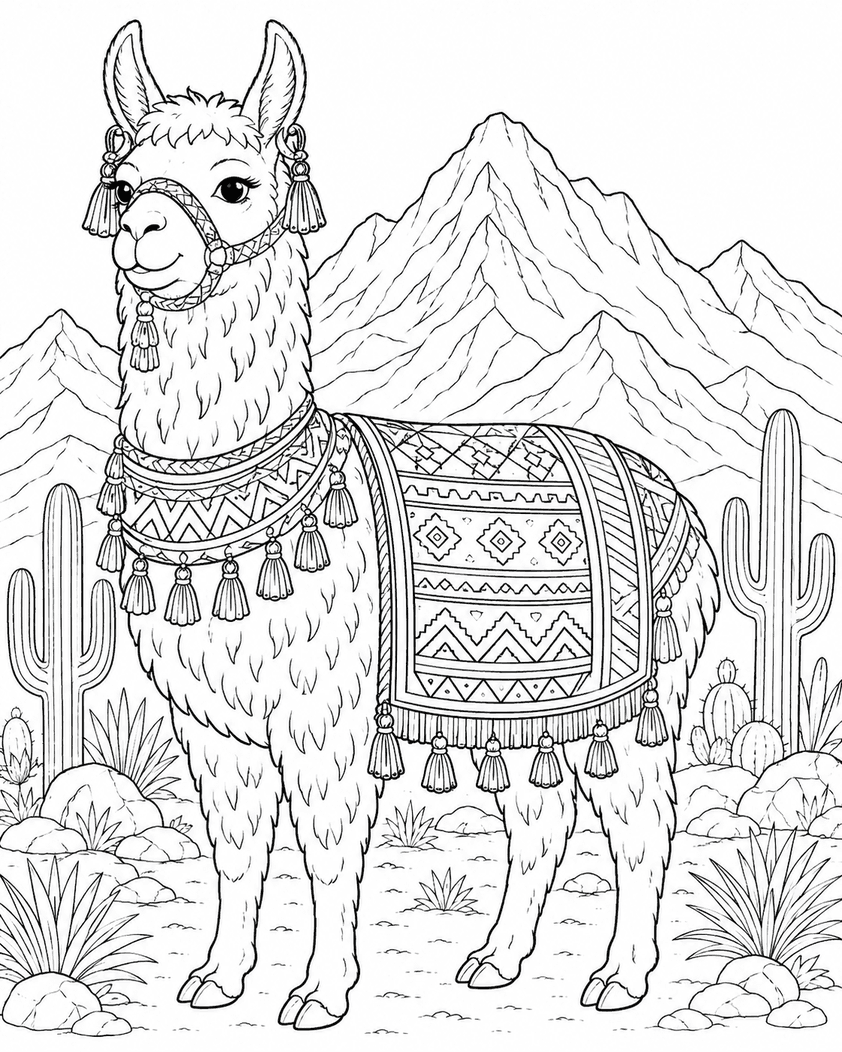 Lhama na montanha para colorir