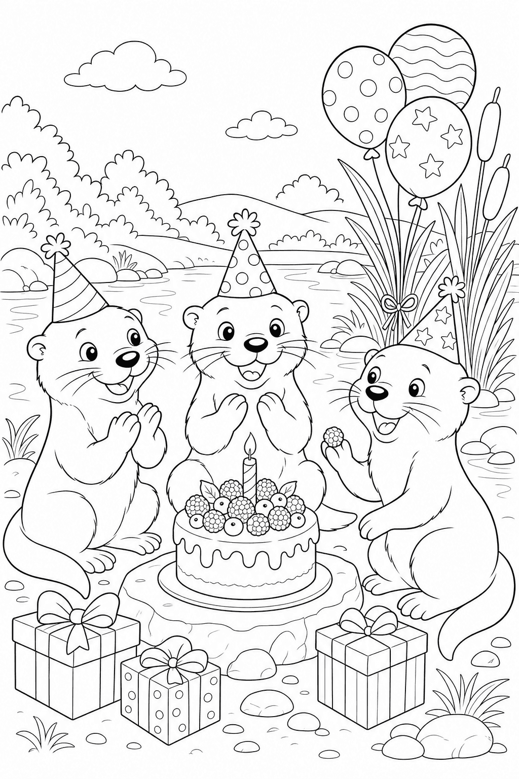 Festa de aniversário da lontra para colorir