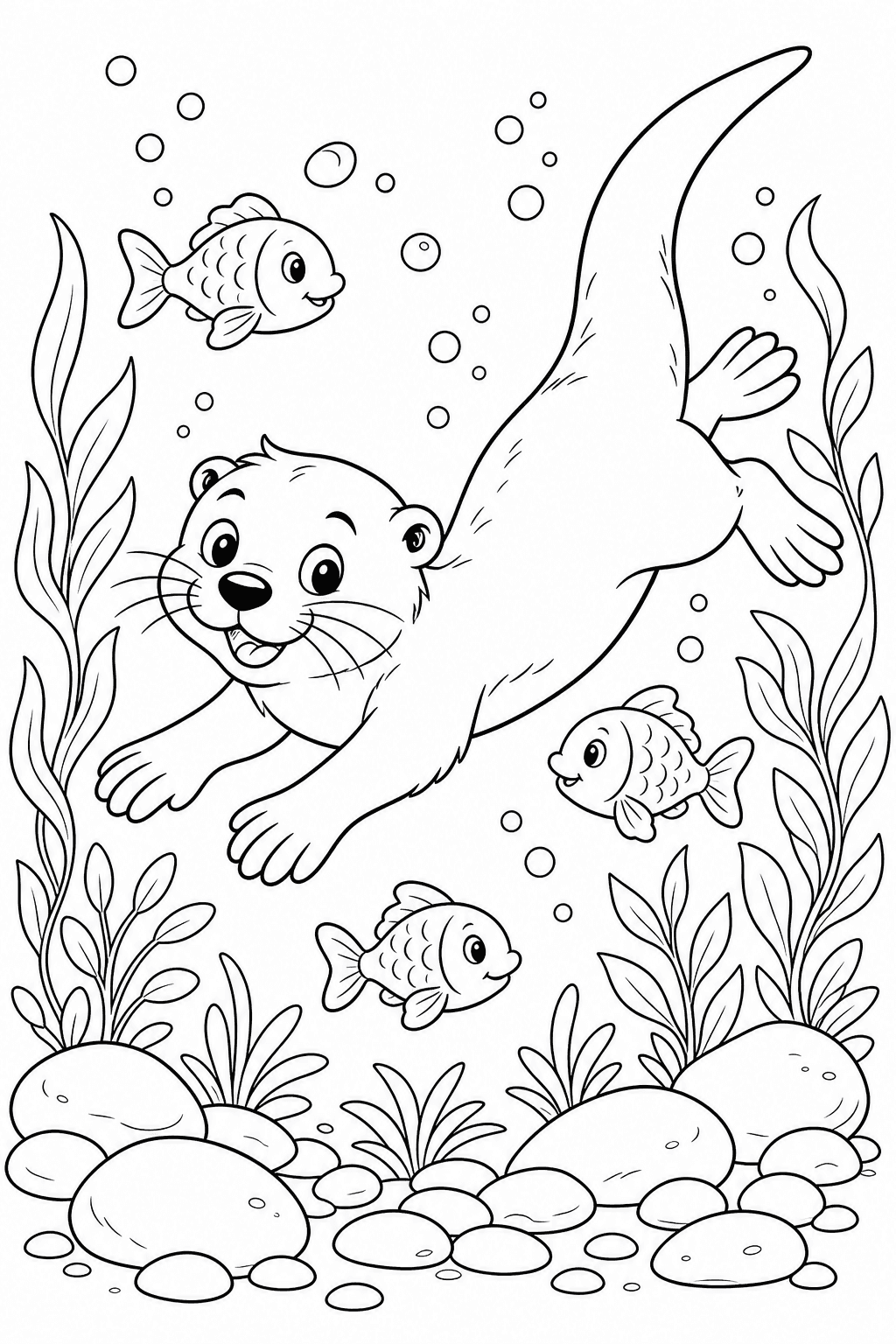 Lontra nadando no fundo do rio para colorir
