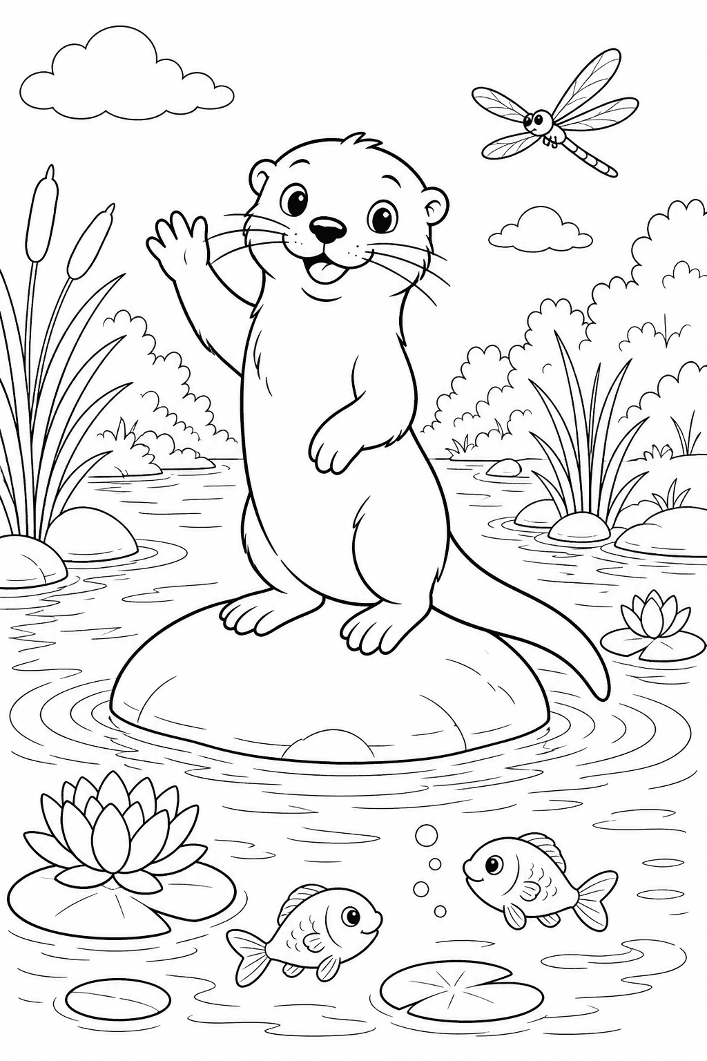 Lontra no rio para colorir