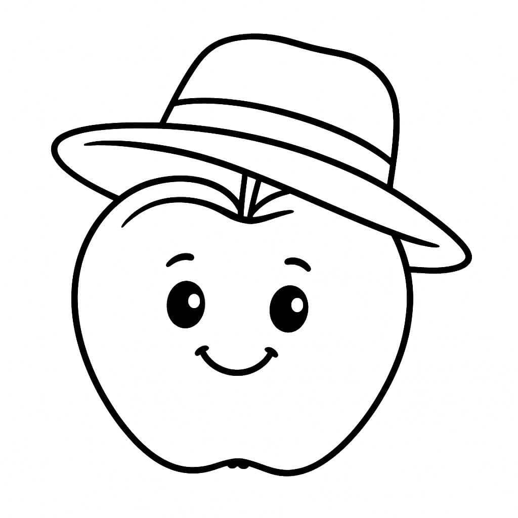 Maçã com chapéu para colorir