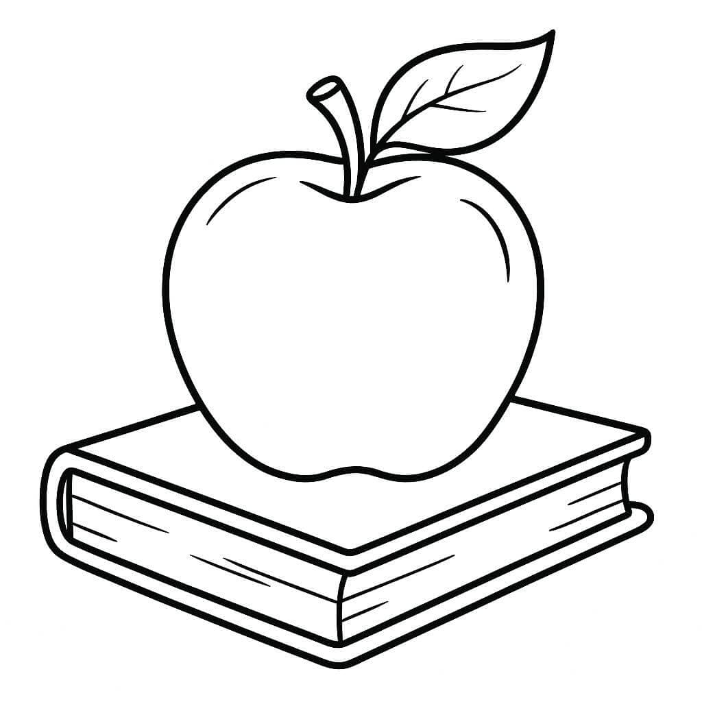 Maçã com livro para colorir