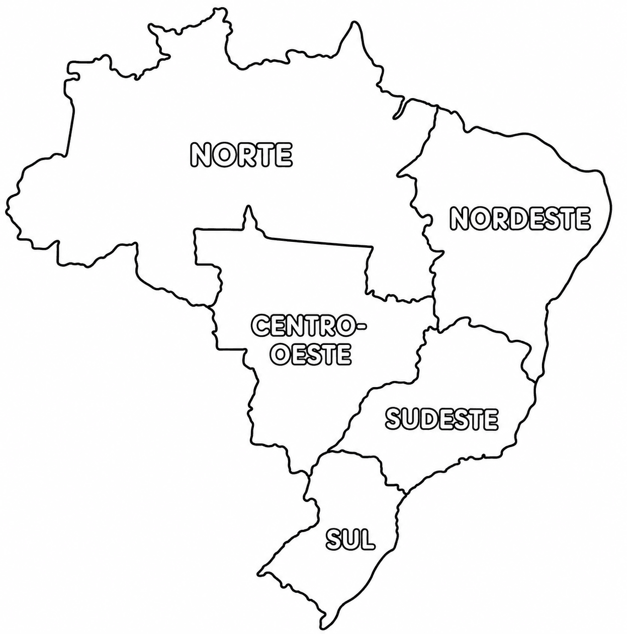 Mapa das regiões do Brasil para colorir