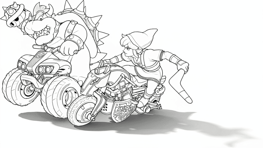 Bowser e Link na corrida para colorir