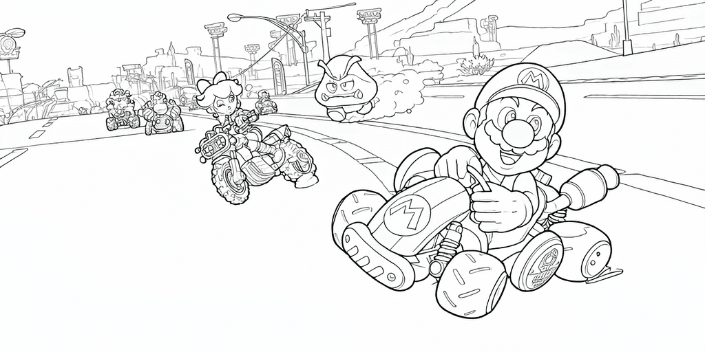 Corrida de Mario Kart para colorir
