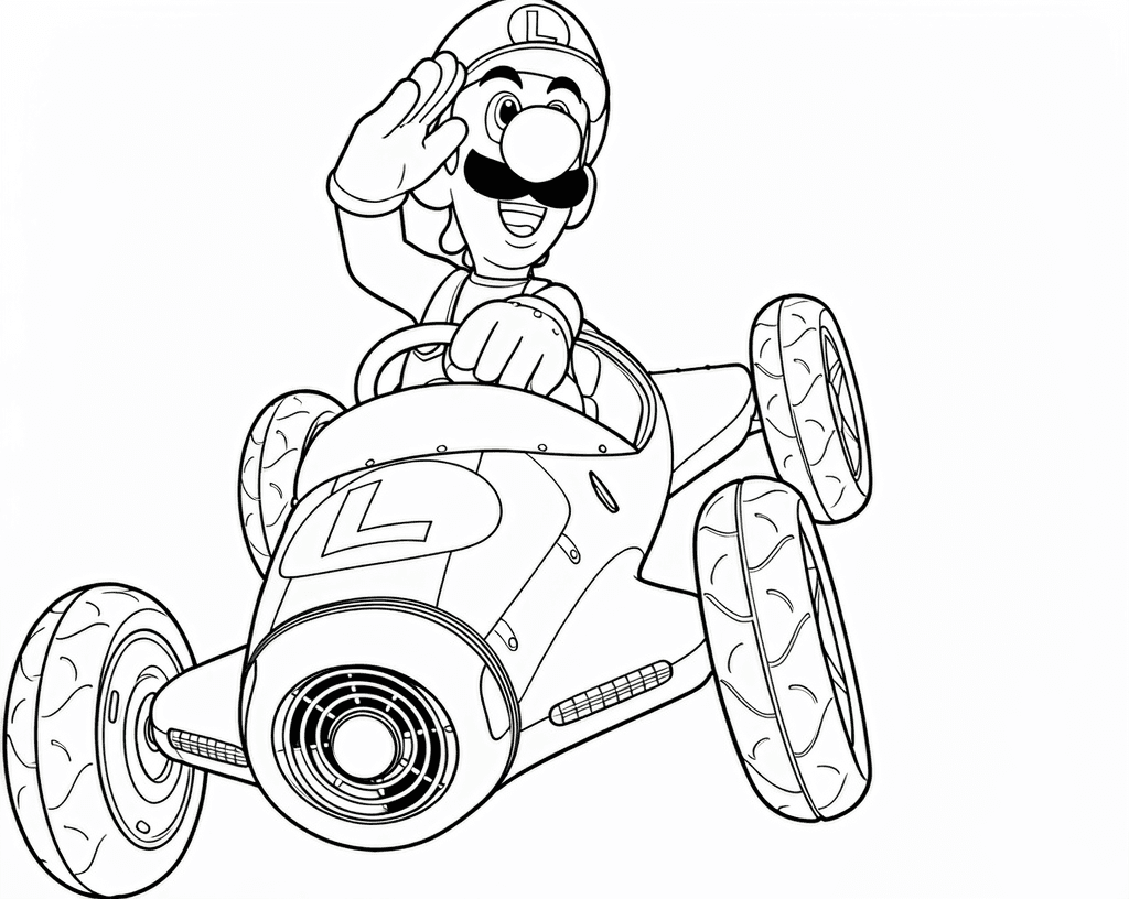 Luigi no kart de corrida para colorir