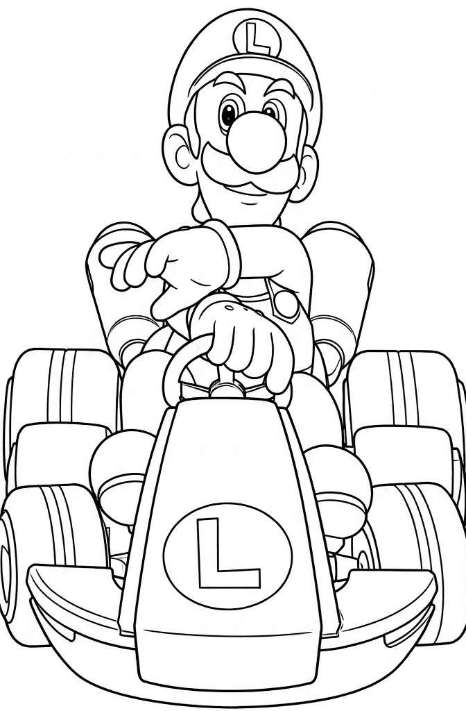 Luigi no kart verde para colorir
