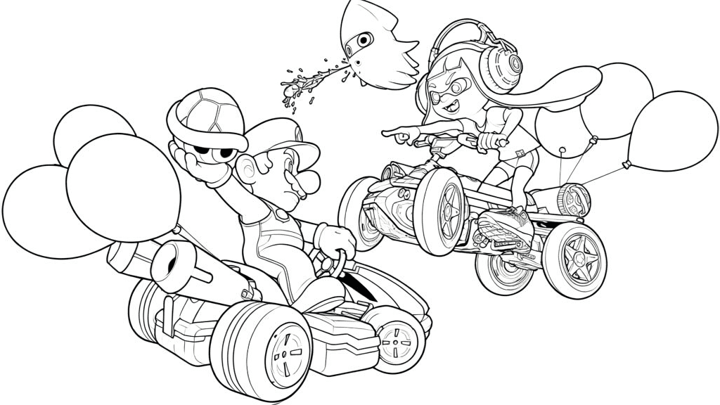 Mario e Inkling na corrida para colorir