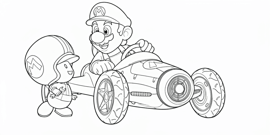 Mario e Toad mecânico para colorir