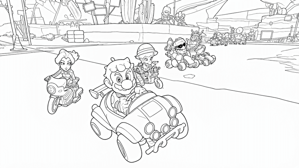 Mario Kart com amigos para colorir