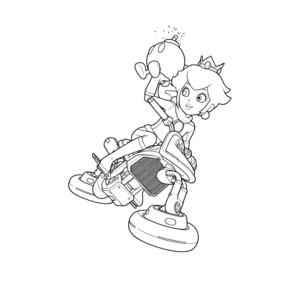 Peach com Bob-omb para colorir