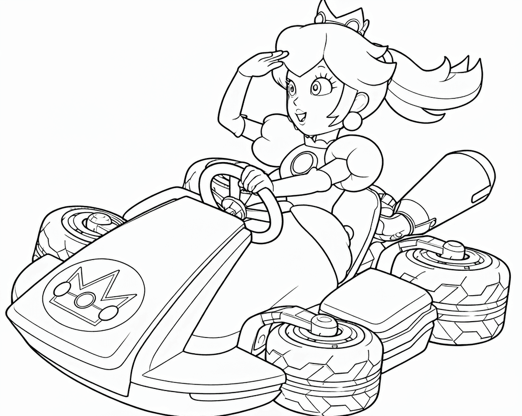 Princesa Peach no kart rosa para colorir