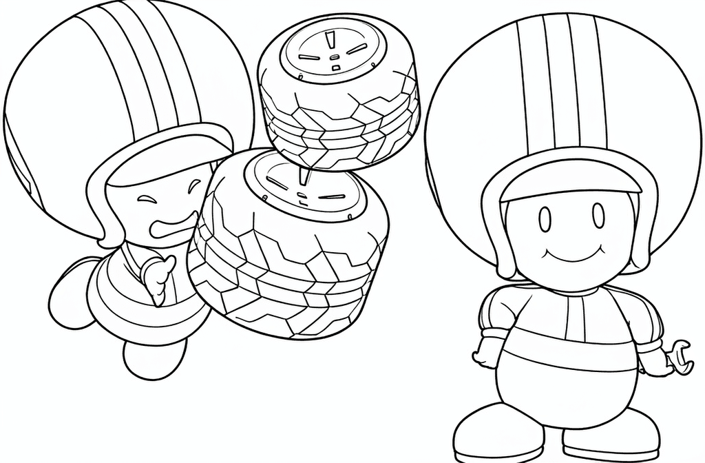 Toad mecânico com pneus para colorir