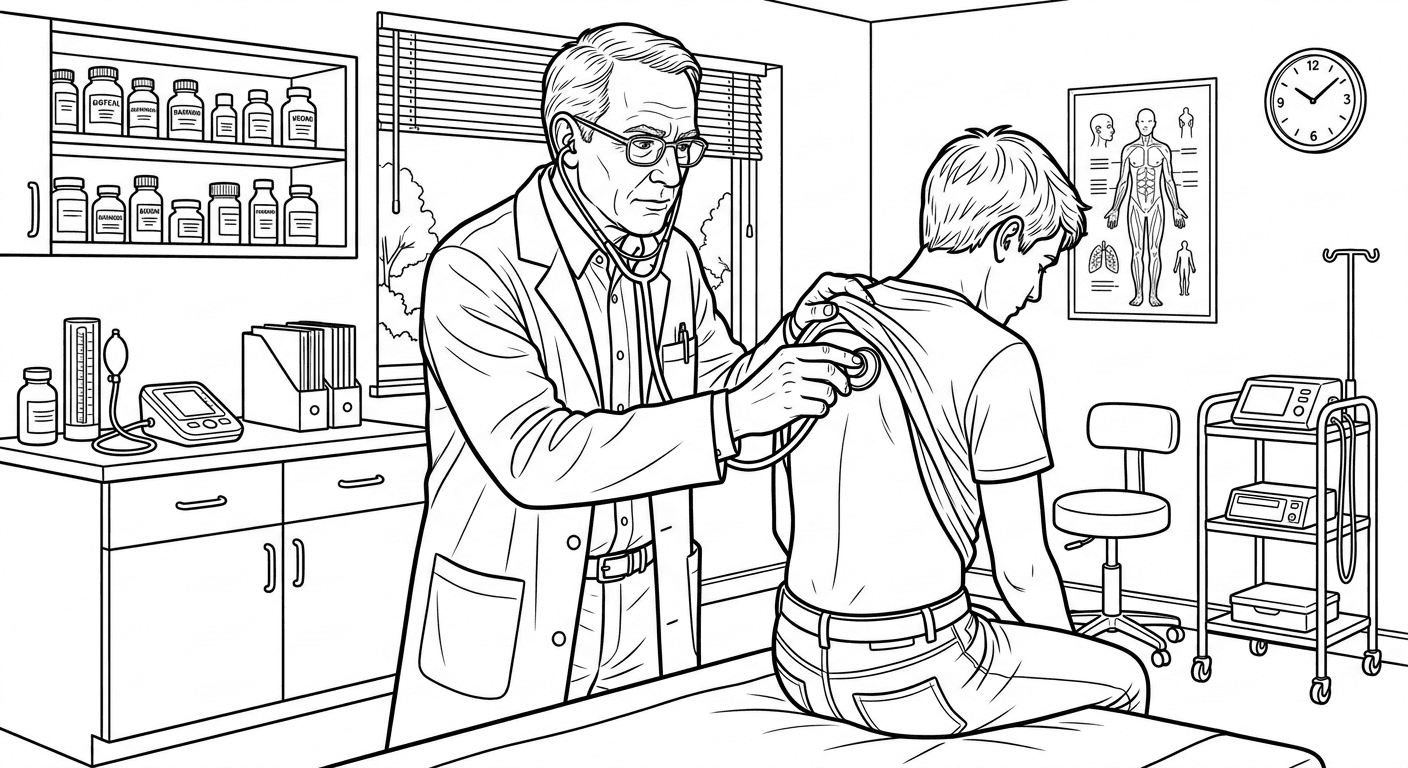 Médico examinando paciente para colorir