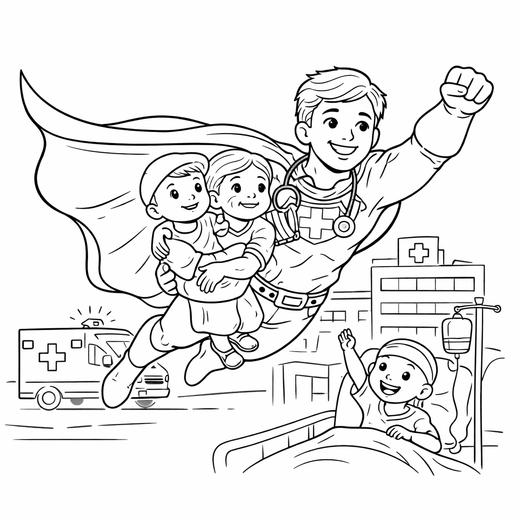 Médico super-herói para colorir