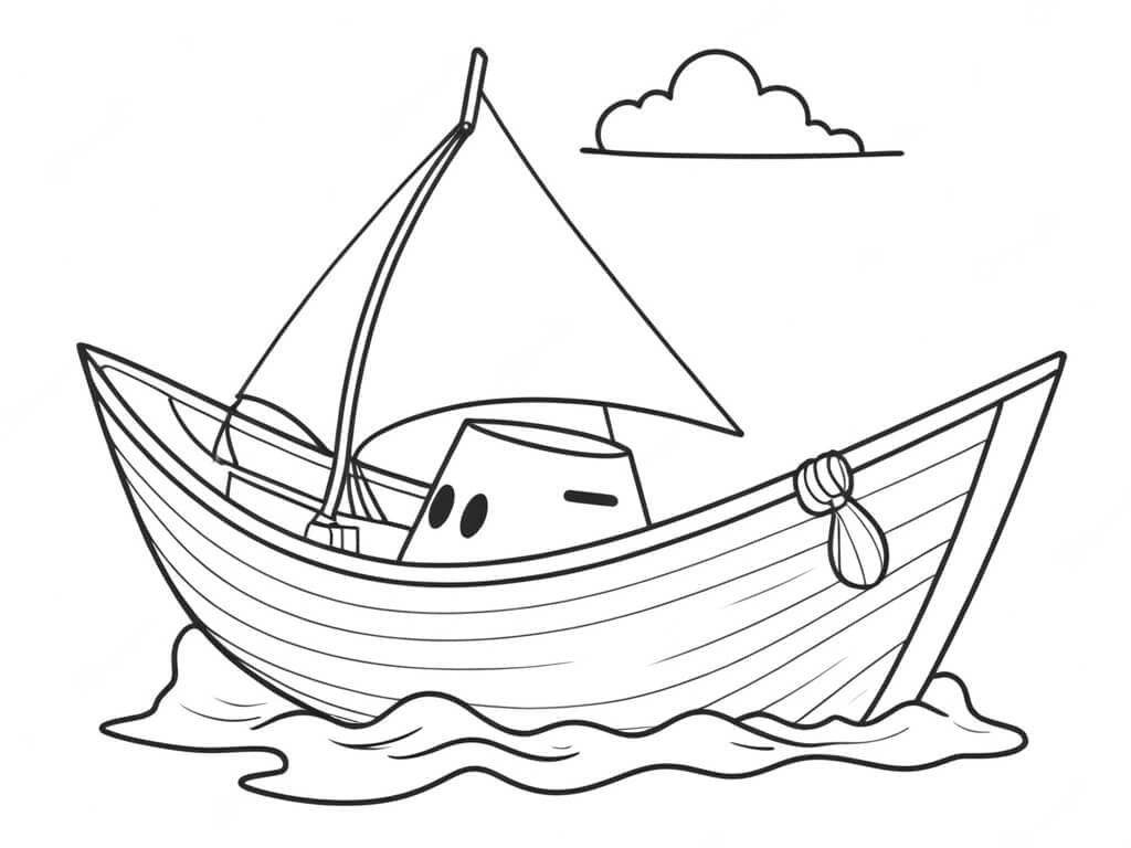 Barco em alto mar para colorir