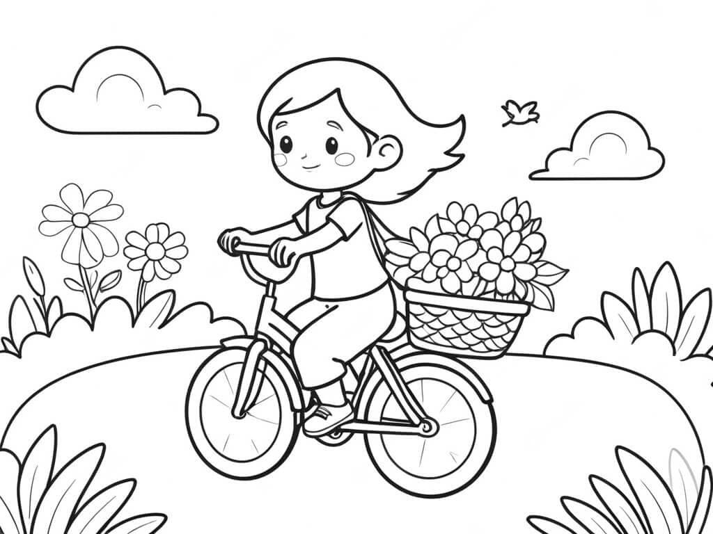 Menina andando de bicicleta para colorir