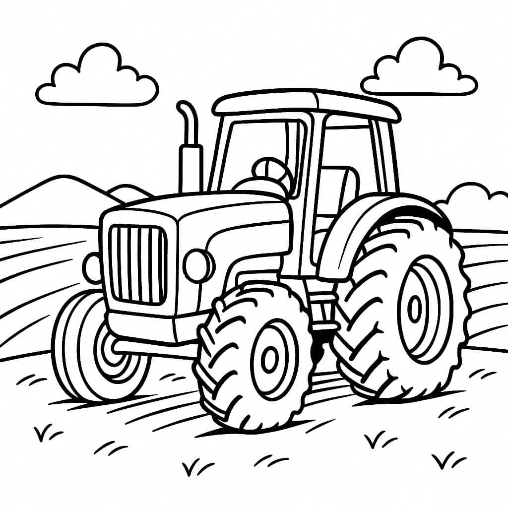 Trator no campo para colorir