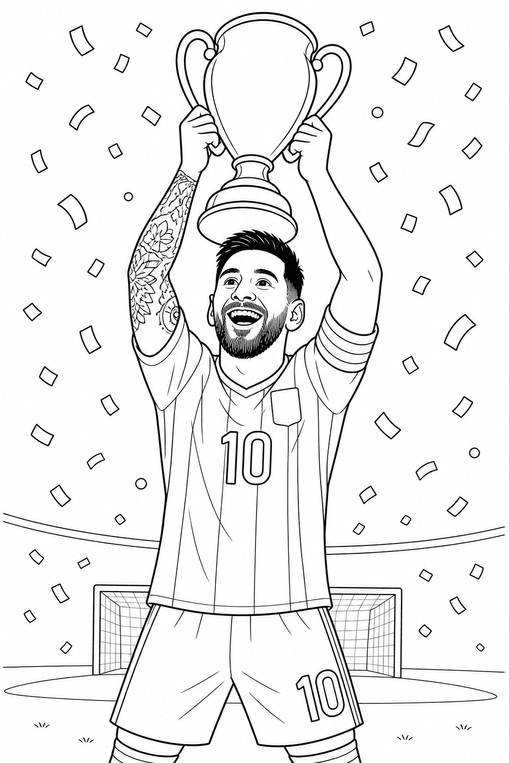 Messi com a taça para colorir