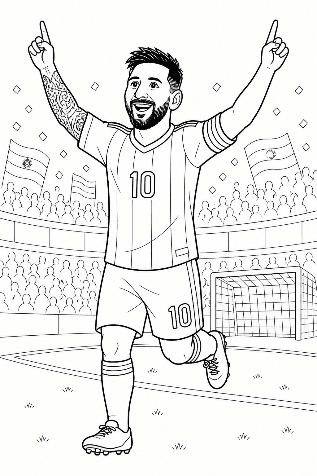 Messi comemorando gol para colorir