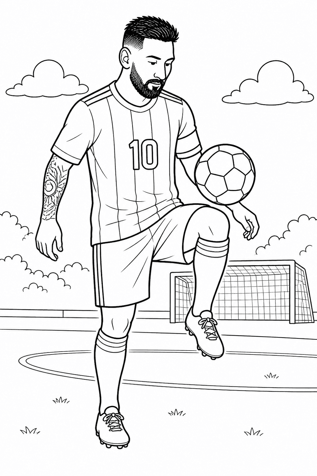 Messi fazendo embaixadinhas com a bola para colorir