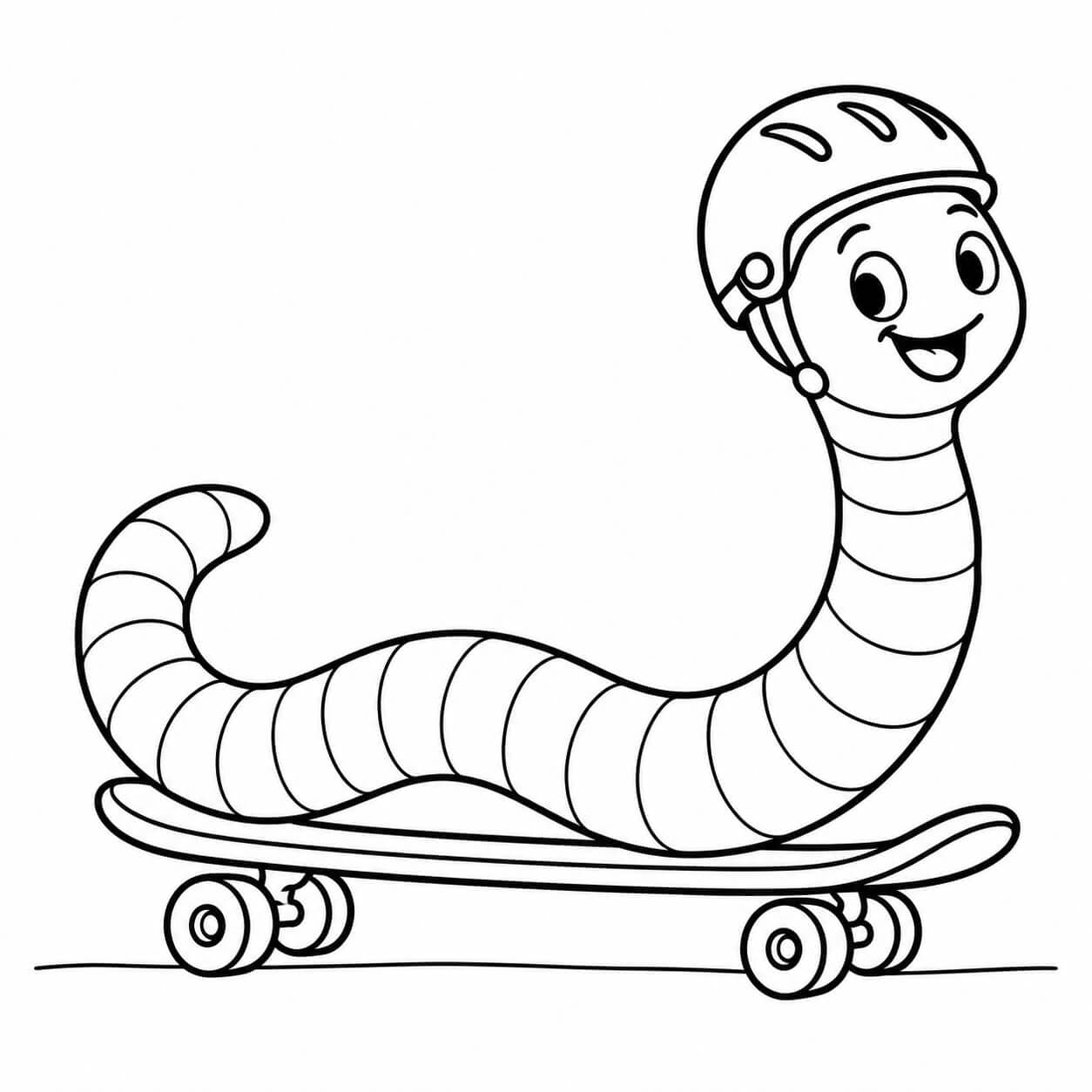 Minhoca andando de skate para colorir