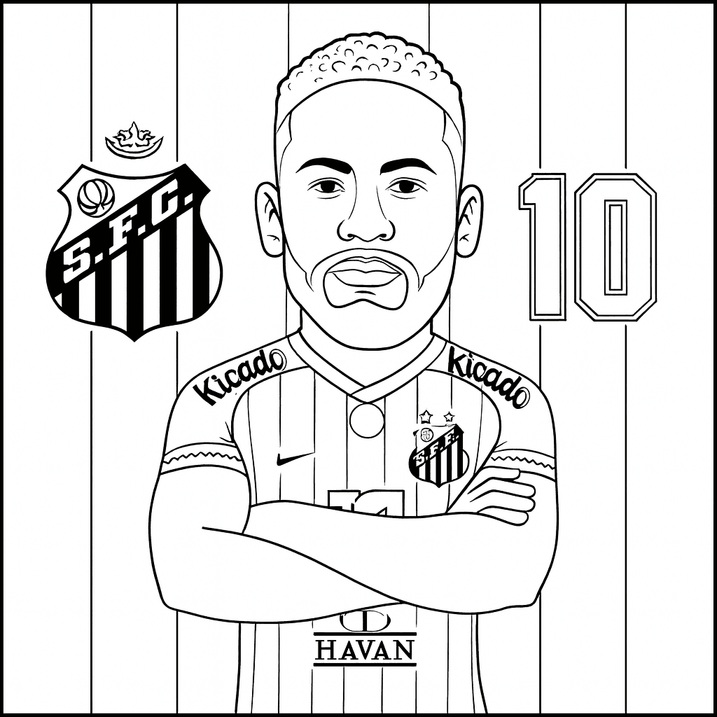 Neymar Santos caricatura para colorir