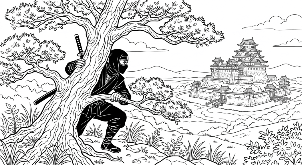 Ninja no castelo para colorir