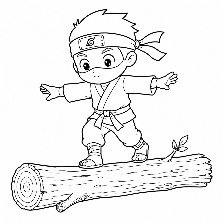 Ninja criança equilibrando para colorir