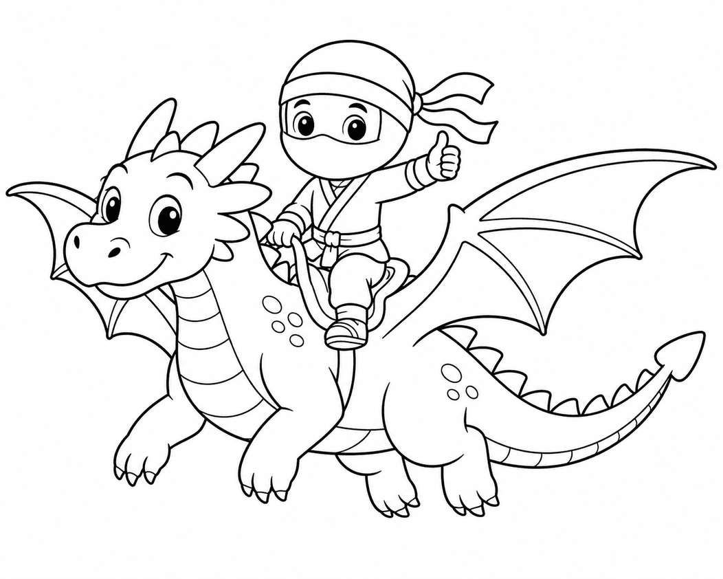 Ninja e dragão para colorir