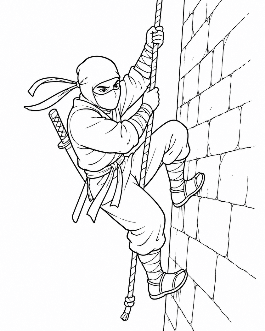 Ninja escalando para colorir
