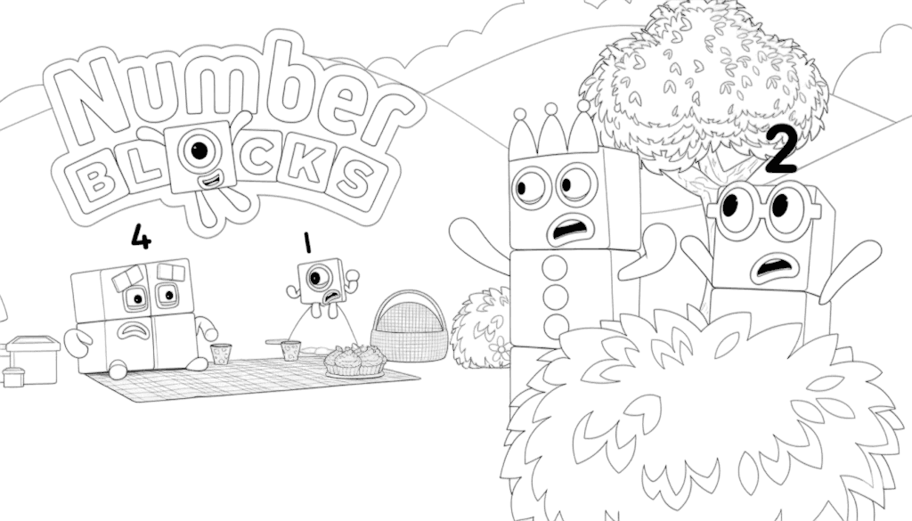 Numberblocks no jardim para colorir