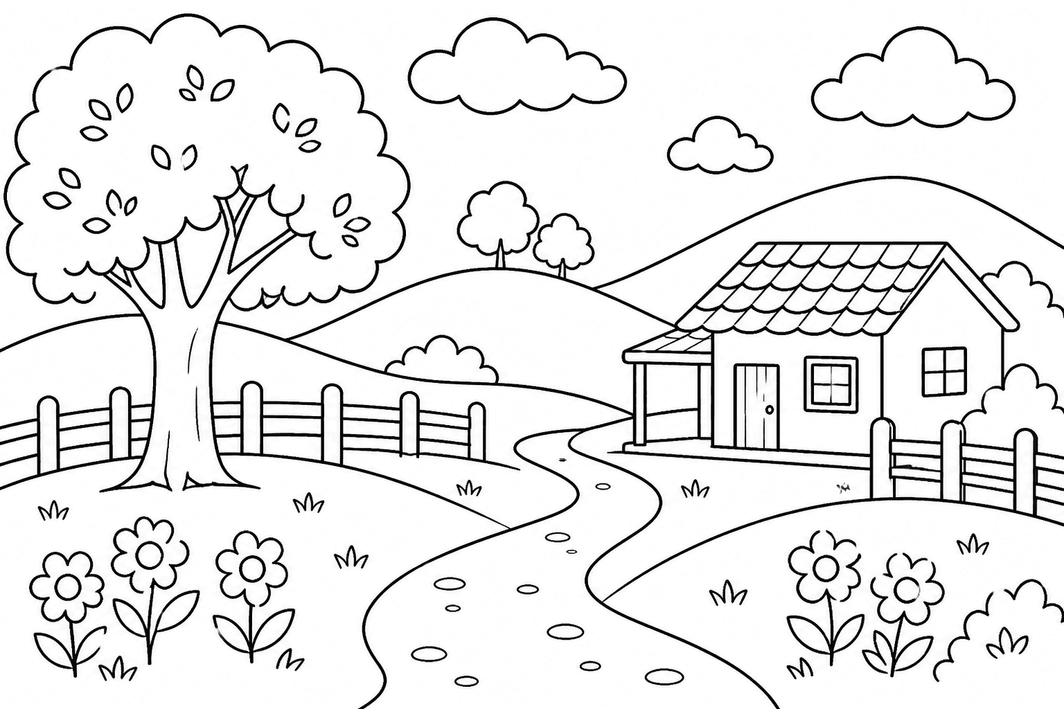 Paisagem do campo simples para colorir