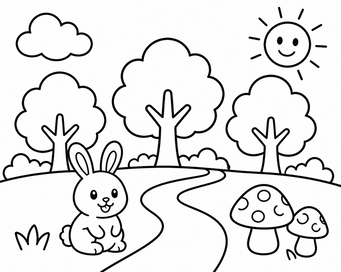 Paisagem infantil simples da floresta para colorir