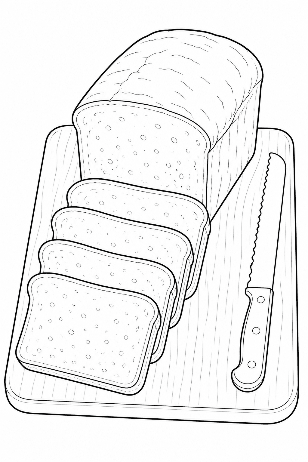 Pão de forma fatiado sobre uma tábua para colorir