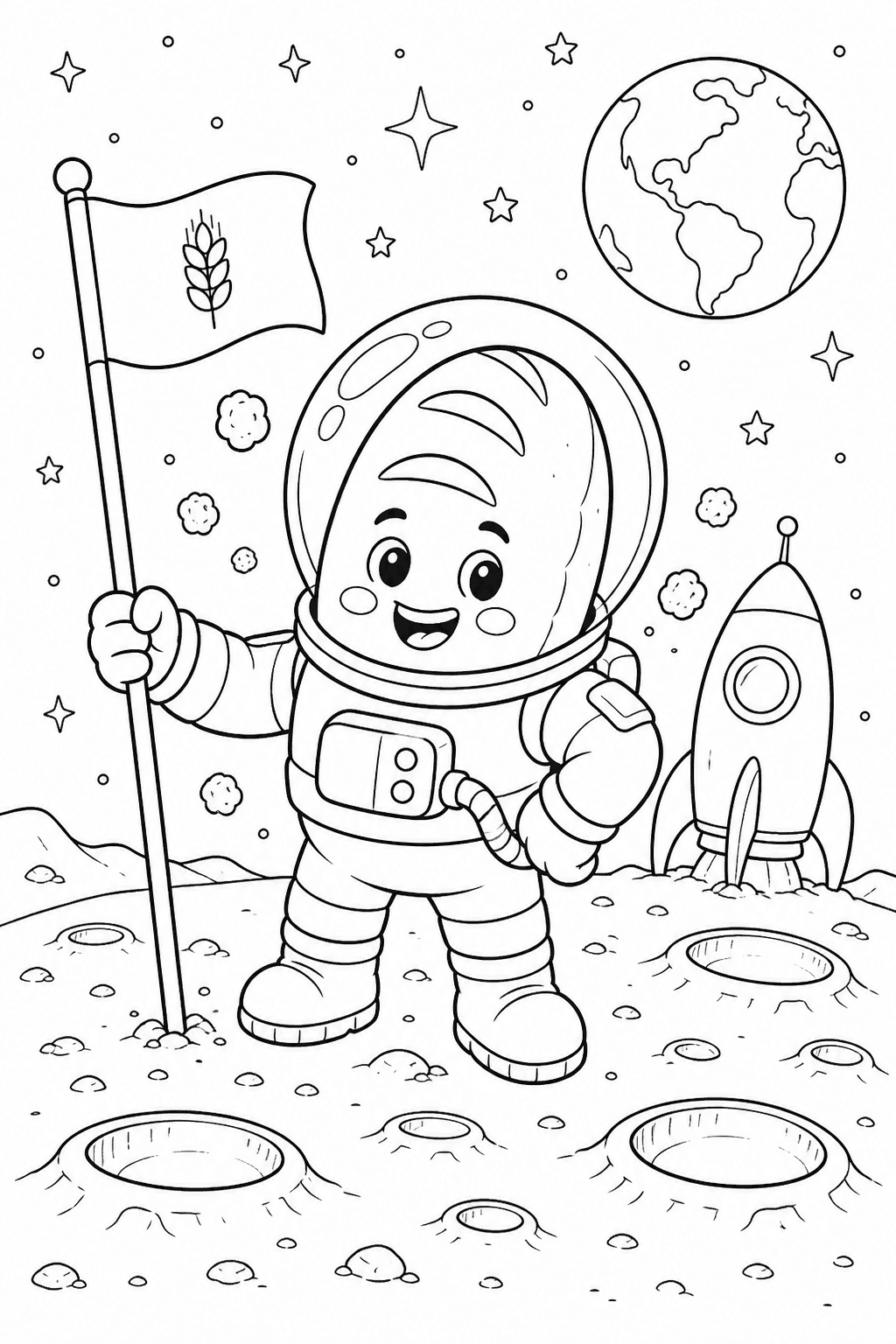 Pão astronauta explorando a Lua para colorir