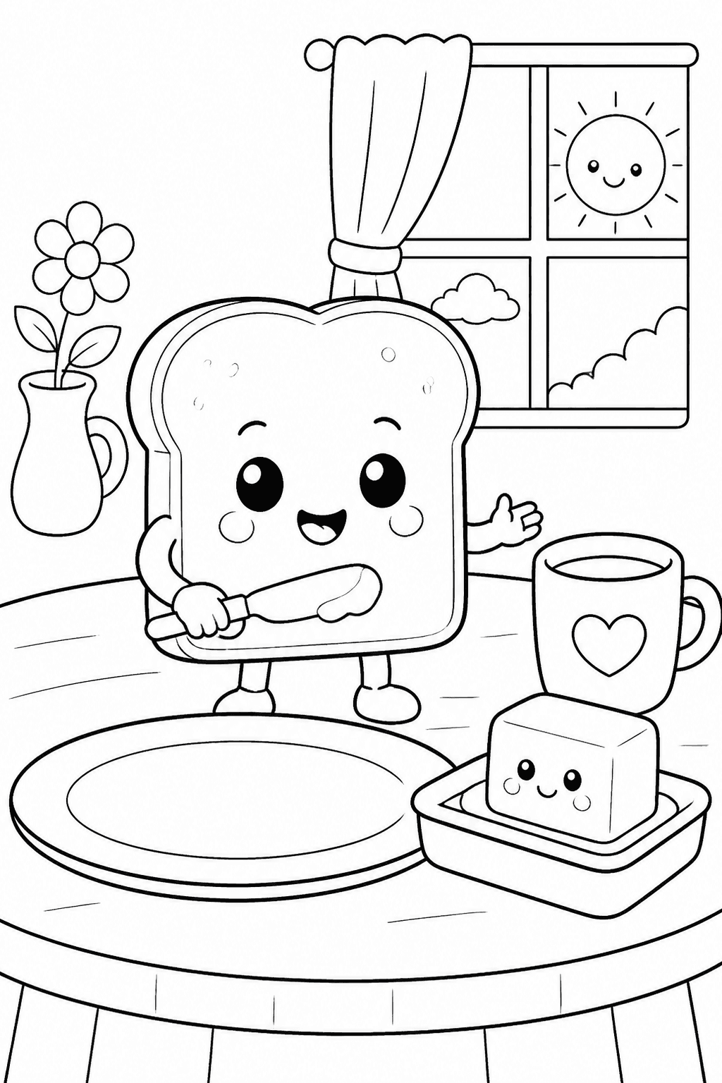 Pão fofo com manteiga no café da manhã para colorir