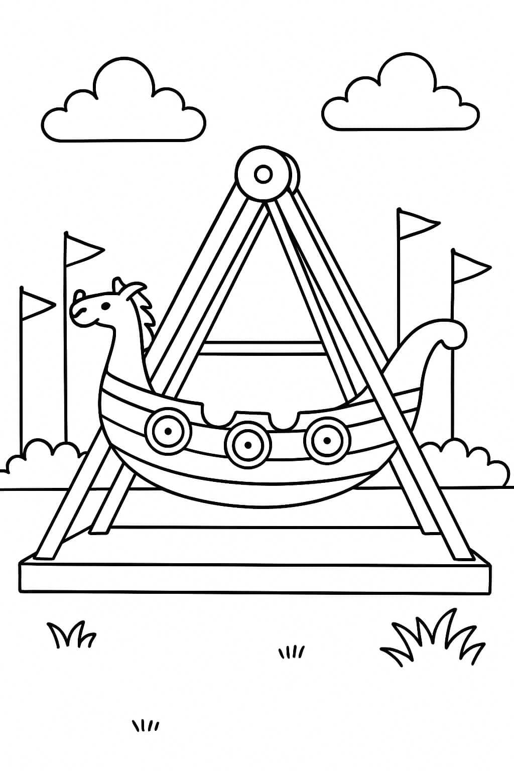 Parque de diversões com barco viking para colorir