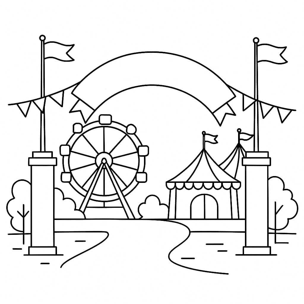 Parque de diversões com carrossel para colorir