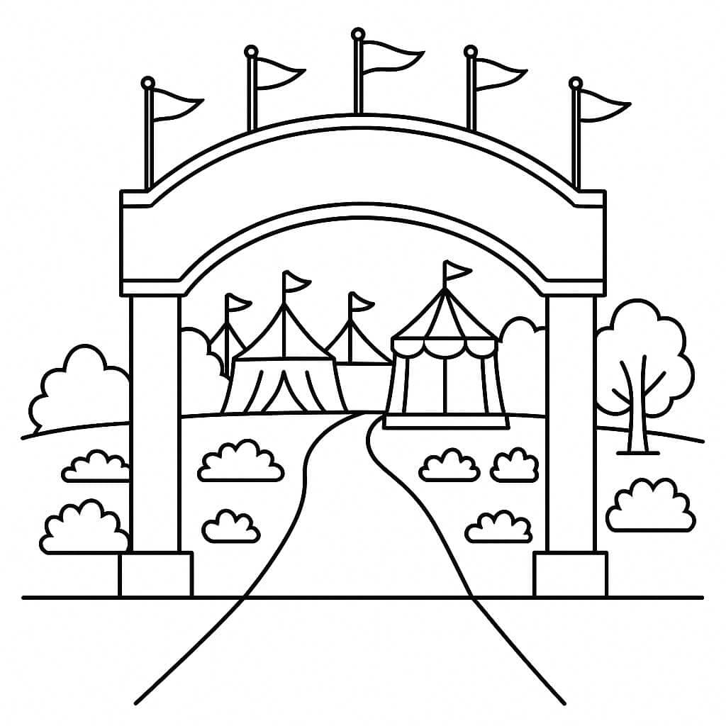 Parque de diversões com entrada para colorir