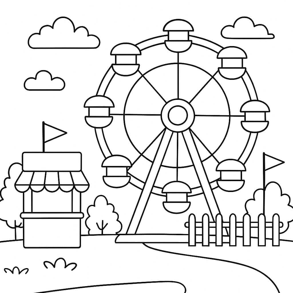 Parque de diversões com roda-gigante para colorir