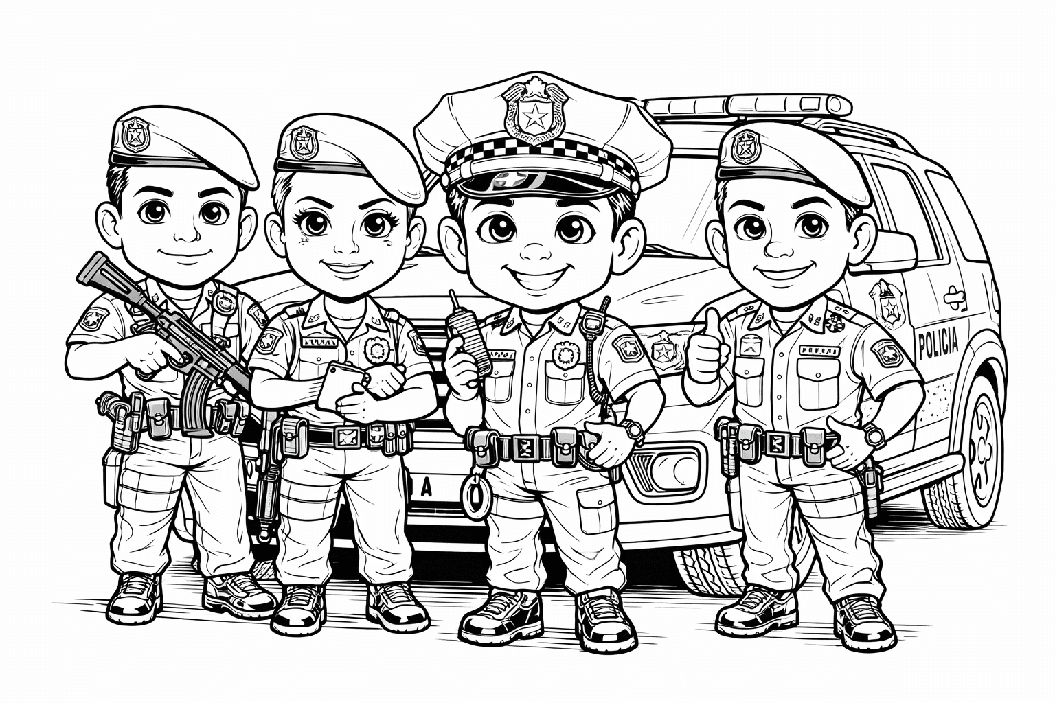 Policiais caricatura para colorir