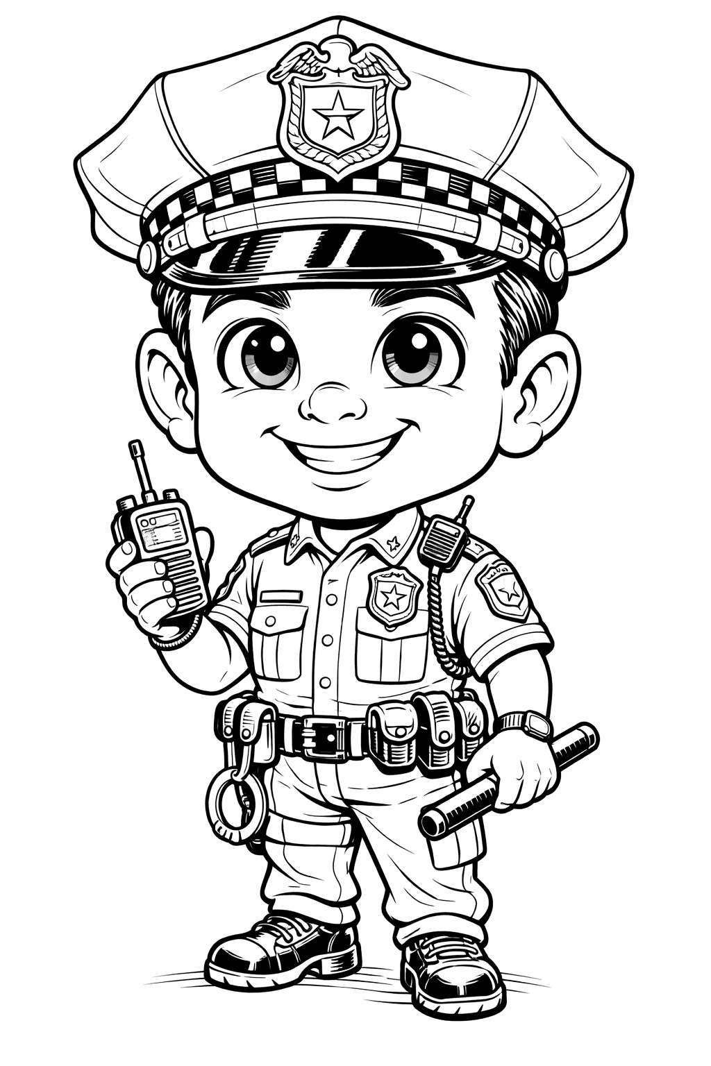 Policial caricatura para colorir