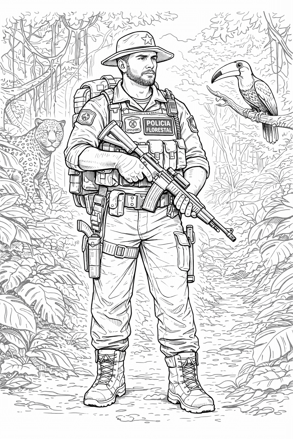 Policial florestal para colorir