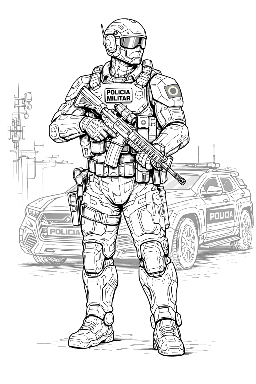 Policial futurista para colorir