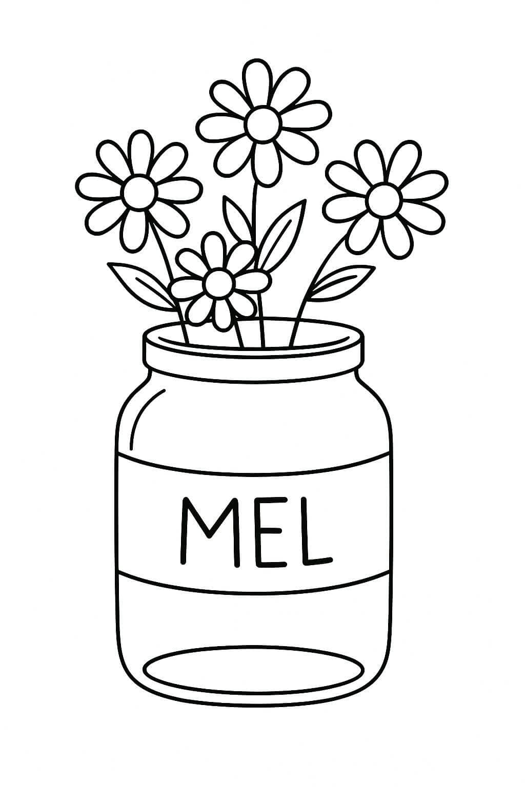 Pote com flores para colorir