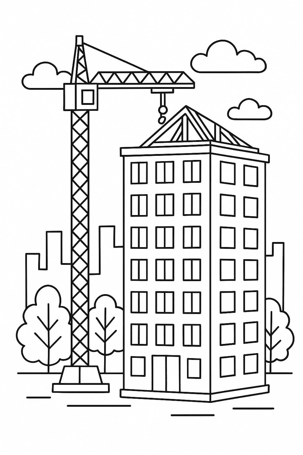 Prédio com jardim para colorir