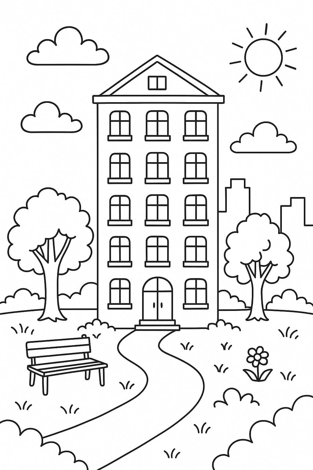 Prédio com parque para colorir